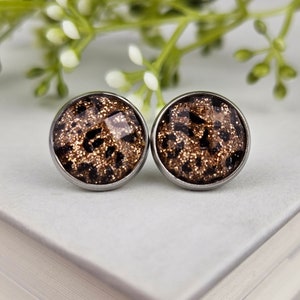 Resin Leopard Print Stud Earrings: Hypoallergenic Stainless Steel Jewelry
