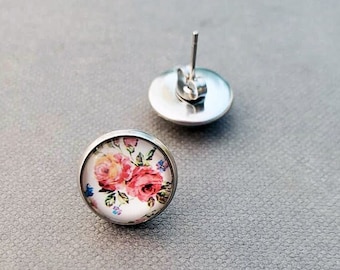 Floral Rose Stud Earrings, Summer Holiday Jewelry, Hypoallergenic Stainless Steel Posts, Gift for Her