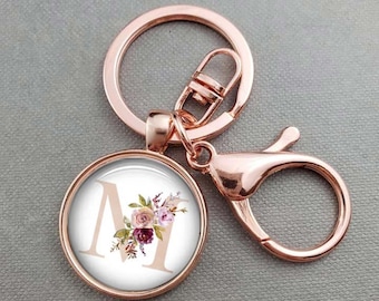 Personalisierte Rose Gold Anfang Keychain, Boho Boho Monogramm Schlüsselring , Geschenk für sie