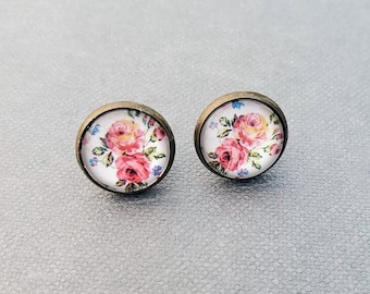 Floral Bronze Stud Earrings, Nickel and Lead Free Jewelry, Gift for Her