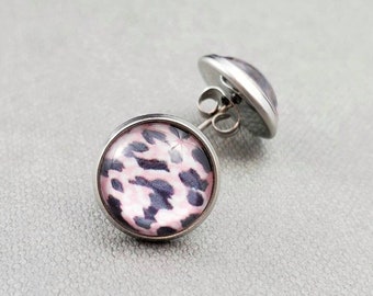 Leopard Print Stud Earrings, Hypoallergenic Stainless Steel Posts, Gift for Cat Mom