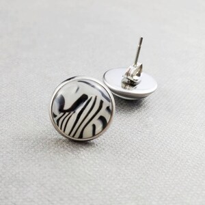 Zebra Print Stud Earrings, Hypoallergenic Stainless Steel Posts, Jewelry for Sensitive Ears, Gift for Teen Girl image 3