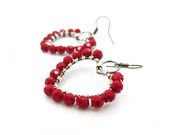 Wire Wrapped Beaded Heart Earrings. Red Heart Earrings. Costume Jewelry by Sparklingtwi - SELENA