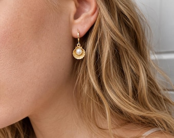 Gold Seashell Pearl Dangle Earrings: Amalfi Coastal Jewelry