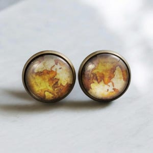 Atlas kaart glazen oorknopjes antiek bronzen palen vintage wereldbol oorbellen reissieraden wereldkaart cadeau voor haar