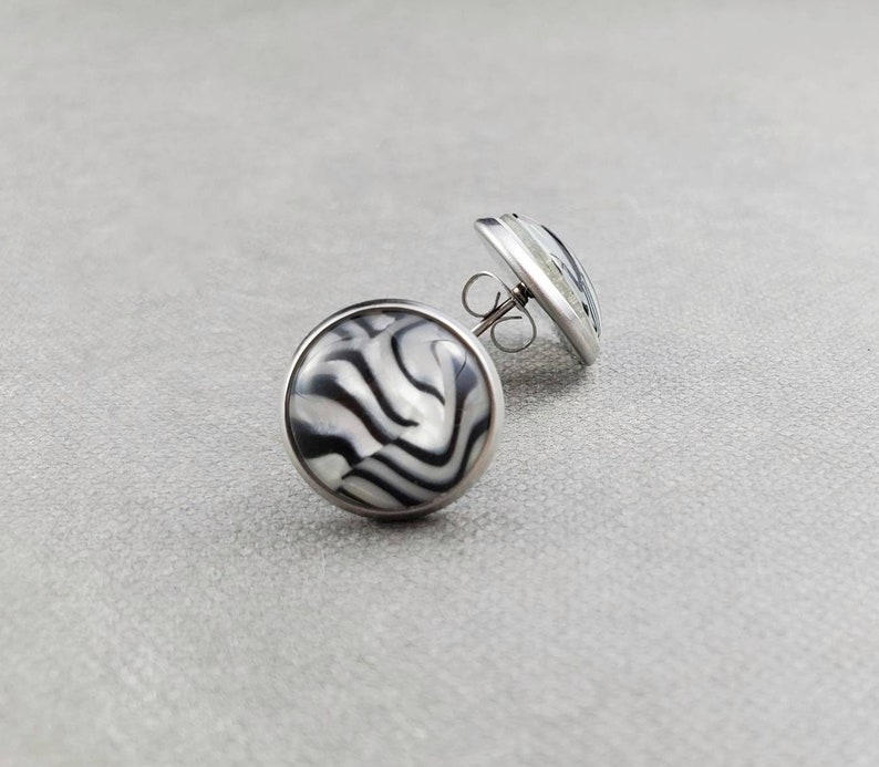 Zebra Print Stud Earrings, Hypoallergenic Stainless Steel Posts, Jewelry for Sensitive Ears, Gift for Teen Girl image 1