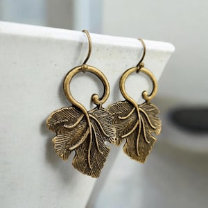 Bronze Leaf Statement Earrings: Chunky Cottagecore Jewelry