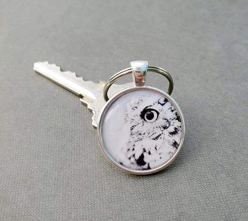 Silver Owl Pendant Necklace, KeyChain Key Ring, Unique Gift Idea image 2