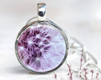 Purple Dandelion Pendant Necklace, Unique Keepsake, Keychain Key Ring, Gift for Her