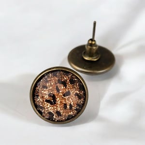 Leopard Print Bronze Stud Earrings, Cheetah Print Post Jewelry, Animal Print Earrings, Gift for Cat Mom