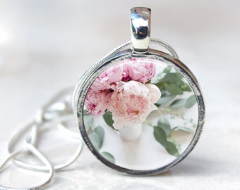 Floral Pendant Necklace, Keychain Key Ring, Gift for Her