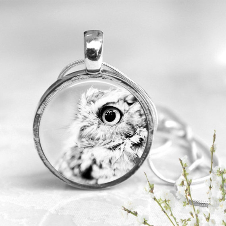 Silver Owl Pendant Necklace, KeyChain Key Ring, Unique Gift Idea image 1