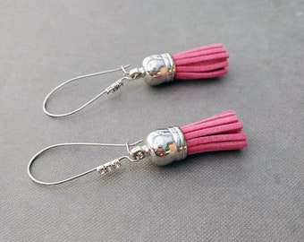 Pink Tassle Fringe Earrings, Bohemian Boho Jewelry, Gift for Her