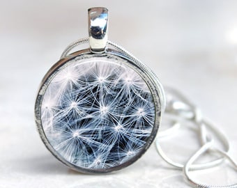 Blue Dandelion Pendant Necklace, Keychain Key Ring, Gift for Her