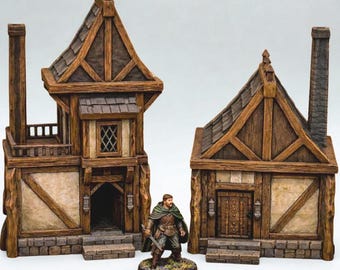 Medieval Storehouse Buildings Set of 2 Removable Roof 3D Printed Terrain D&D Pathfinder RPG