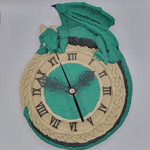 Green Dragon Wall Clock - Fantasy Celtic Decor, Roman Numerals