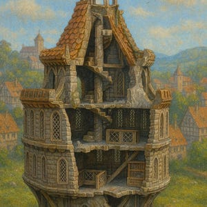 Wizard Tower Terrain | Battle Damaged RPG Building 20&quot; | 3D Printed - Unpainted