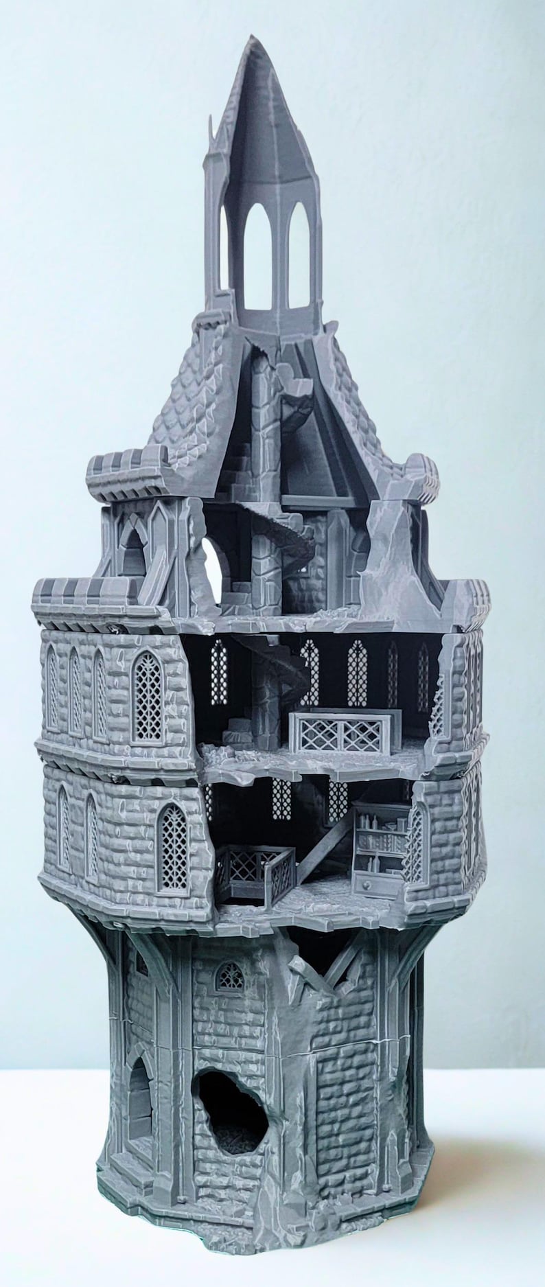 Pathfinder Tower Battle Damaged Wizard Tower 6 Level Modular 3D Printed Terrain D&D ...