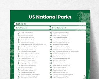 US National Park Checklist - Poster Sign for Travelers, Explorers Who Love a Challenge, Printable Bucket List Digital Download