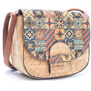 Bolso de mano con estampado de azulejos, bolso de corcho, bolso vegano, materiales naturales, bolso ecológico, bolso de piel, bolso de mano con estampado de corcho natural