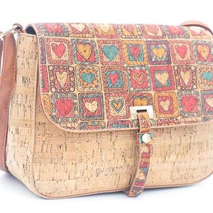 Bolso de corcho con forma de corazón, bolso de corcho para mujer, bolso de corcho, bolso vegano, materiales naturales, bolso de hombro ecológico, bolso de mano con estampado de corcho natural