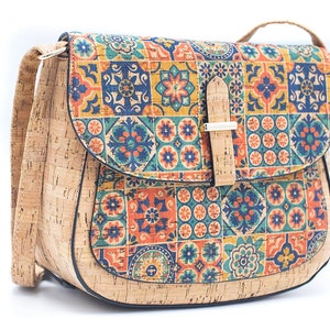 Bolso bandolera estilo mosaico, bolso de corcho para mujer, bolso de corcho, bolso vegano, materiales naturales, bolso de hombro ecológico, bolso de mano con patrón de corcho natural