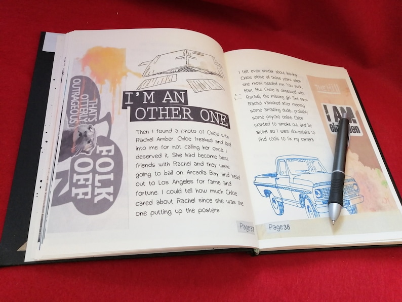 May include: A page from a journal with handwritten text and drawings. The text includes the phrase "I'm an other one" and "Page 38". The drawings include a truck and a person.