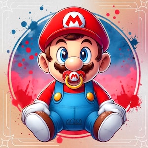 Baby Mario Aquarell Splash, Clipart-Bilder, Grafiken und Kunstwerke, Regenbogen Ästhetik, PNG süße kleine Charakterbilder