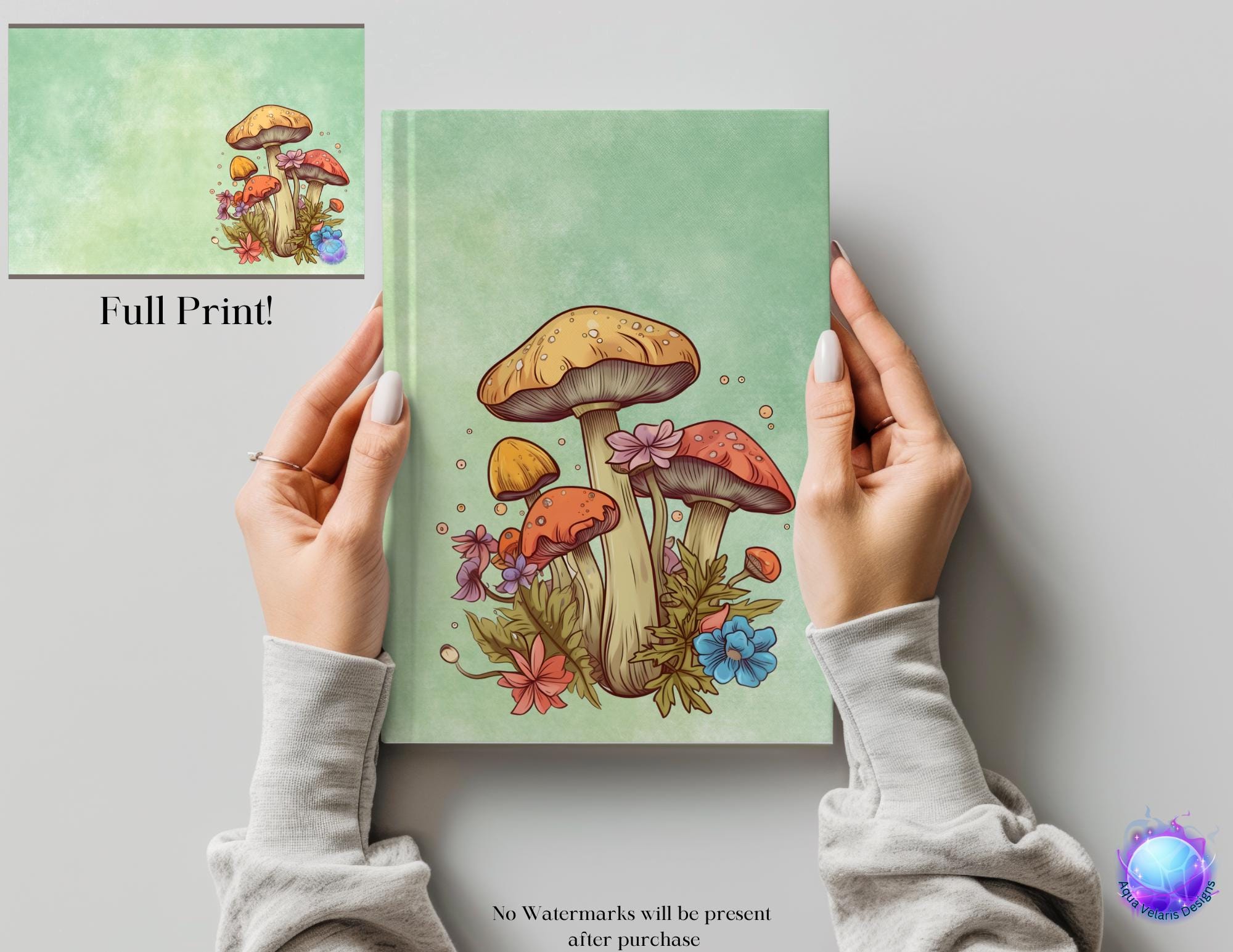 キノコのレトロなグリーンの水彩画ジャーナルカバー昇華デジタル