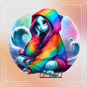 Cartoon Sally Watercolor Splash, Clipart Images, Graphics and Artwork, Rainbow Aesthetics, PNG Easter Sally Rainbow NMBC