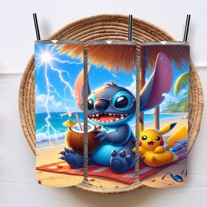 20 oz Cartoon Character on the Beach Tumbler | 20 oz skinny tumbler | Best friends png | Digital Download Sublimation