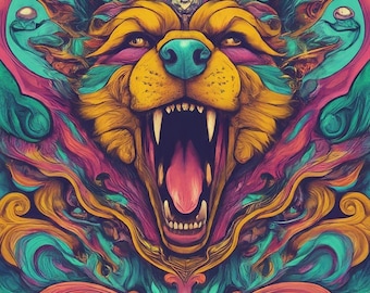 Impresión digital de lobo psicodélico