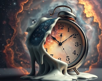 Póster digital de arte surrealista del reloj universal