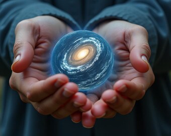 Póster digital de arte surrealista El universo en tus manos