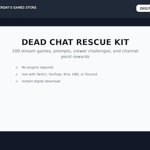 Kit de Resgate de Chat Morto para Streamers | 100 Jogos de Chat, Dicas de Transmissão e Ideias de Pontos para o Canal | Download Digital para Twitch e YouTube