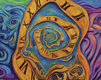 Imagen de impresión psicodélica de reloj derretido