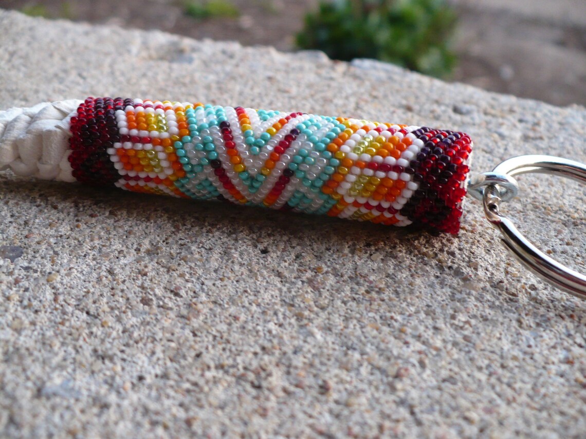 Peyote stitch beaded keychain Native American Indian handmade Etsy