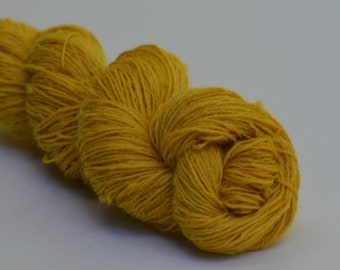 Bright Yellow Naturally-Dyed Farm Grown, Millspun Longwool Fingering 3-Ply Yarn