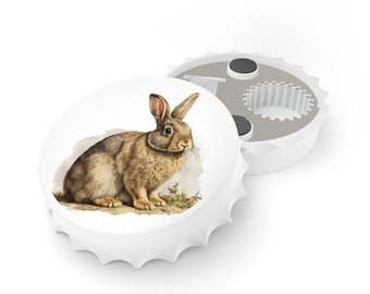 Enchanting Rabbit Watercolor Print Bottle Opener