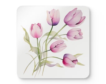Ensemble de sous-verres roses tulipes printanières - 4 pièces