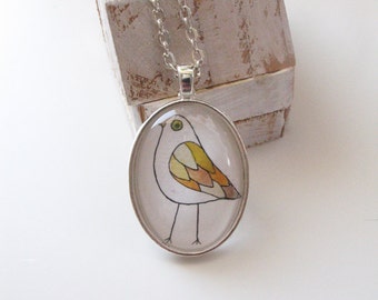 Autumn Bird  - mini print necklace pendant and chain