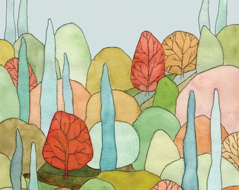 Lovely Landscape Art Print - print of watercolor trees