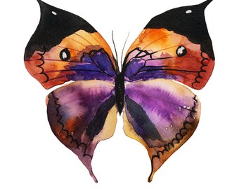 Watercolor violet Papillon butterfly painting - art print - archival fine art