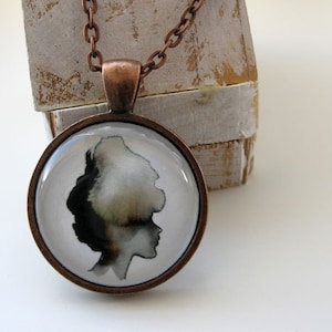 Lady Silhouette Cameo mini print necklace pendant and chain image 1