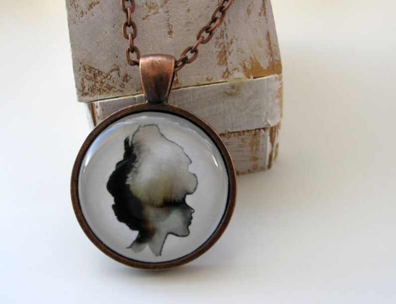 Lady Silhouette Cameo mini print necklace pendant and chain image 1