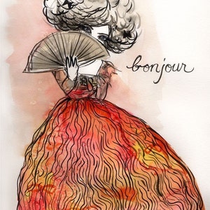 Bonjour Card - Blank Greeting Card with matching envelope