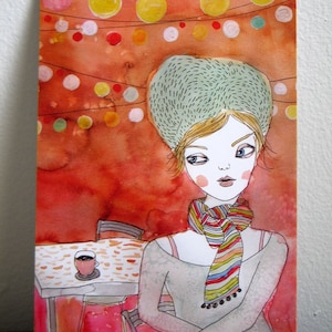 Koffie nachten Art briefkaart meisje kunst