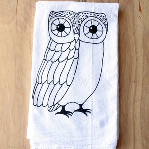Owl Tea Towel - Silkscreened - 100% Cotton - Flour Sack Tea Towel