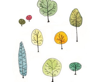 Watercolor Painting - Tree Family Art Print - trees nature watercolor painting reproduction archival