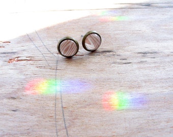 petite Wood Grain earring studs silver or bronze